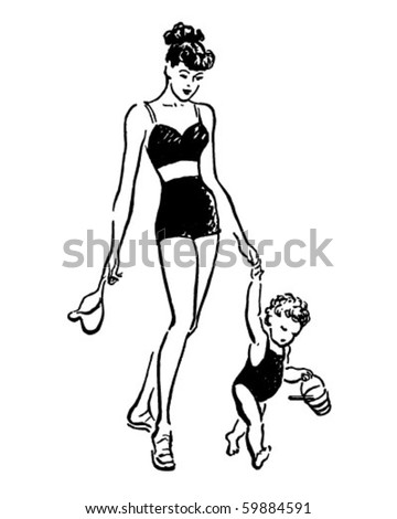 Mother With Baby - Retro Clip Art