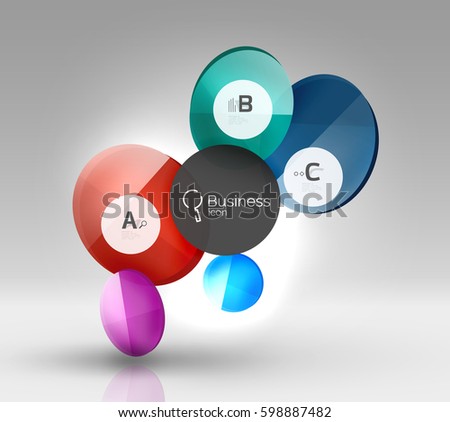 Shiny circles with text in 3d space, vector abstract background