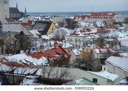 Part of the Tallinn Old Town in the Winter from high point view.