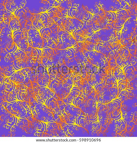 Floral seamless pattern with swirl. Violet linear background. Decorative illustration for print, web. Violet background.