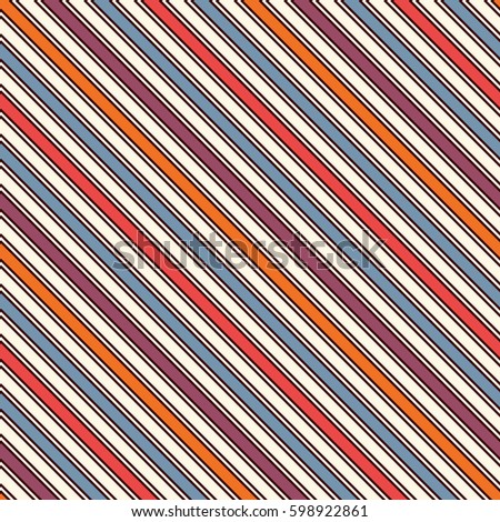 Bright colors diagonal stripes abstract background. Thin slanting line wallpaper. Seamless pattern with simple classic motif. Digital paper for scrapbook, textile print, page fill. Vector illustration