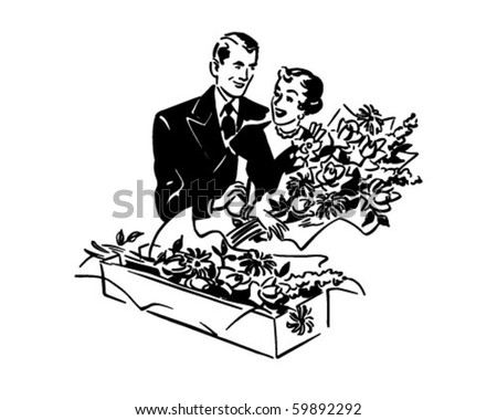 The Right Gift Anytime - A Bouquet Of Flowers - Retro Clip Art