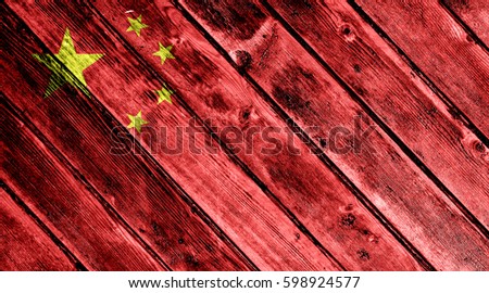 China flag on old lacquered boards