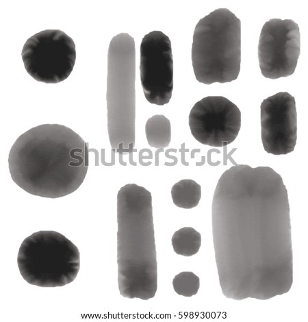 Black watercolor stylish spots vector design aquarelle elements isolated on white background
