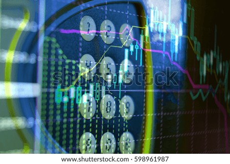 Charts of financial instruments with various type of indicators including volume analysis for professional technical analysis on the monitor of a computer. Fundamental and technical analysis concept
