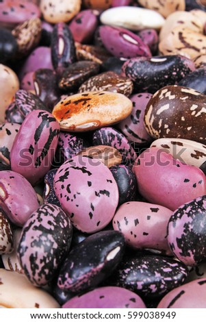 Beautiful mixed beans as background.  Raw colorful beans texture.