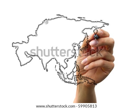 businessman drawing a map isolated on a white background