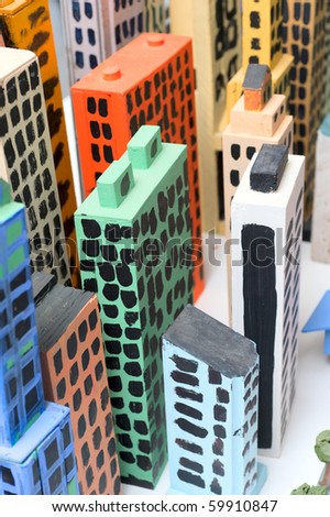 Skyline of wooden toy city
