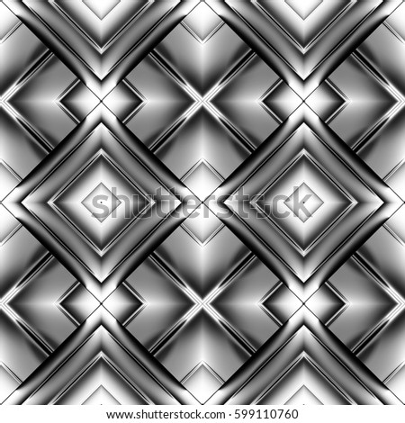 seamless pattern of diamonds in the form of metal plates of shiny striped grey with crosses and elements reflect light
