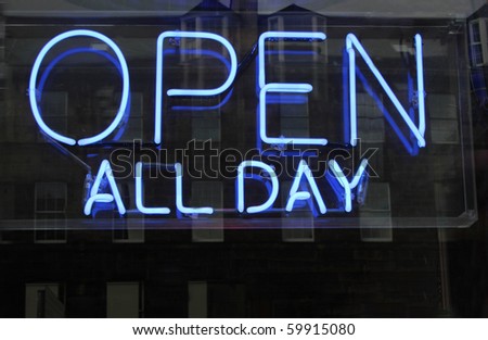 neon open sign in a shop window