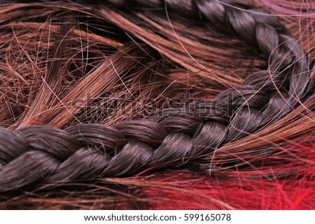 Wig texture. Synthetic hair close up photo. 

