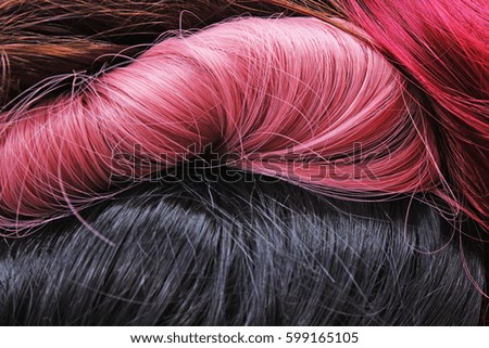 Wig texture. Synthetic hair close up photo. 

