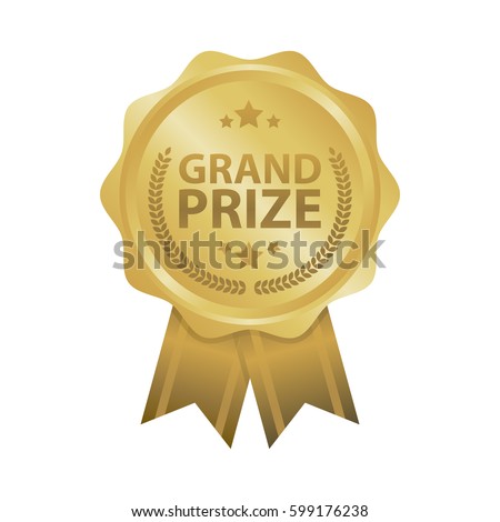 Grand prize win gold badges vector illustration. Royalty-Free Stock Photo #599176238