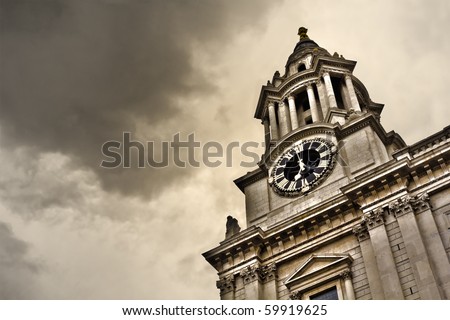 Tower of St Paul's Cathedral. Dramatic HDR image with plenty of copy space