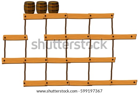 Wooden bars and ropes with barrels on top illustration