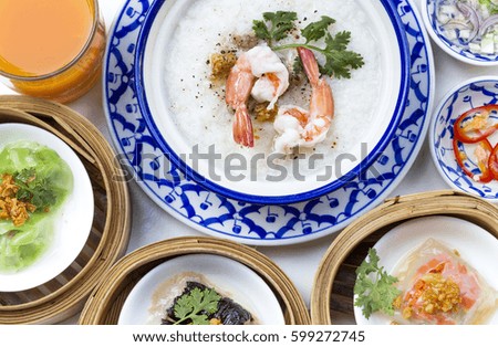 Oriental breakfast set with Congee and Dim sum set.