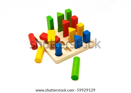 wooden toy blocks on white background