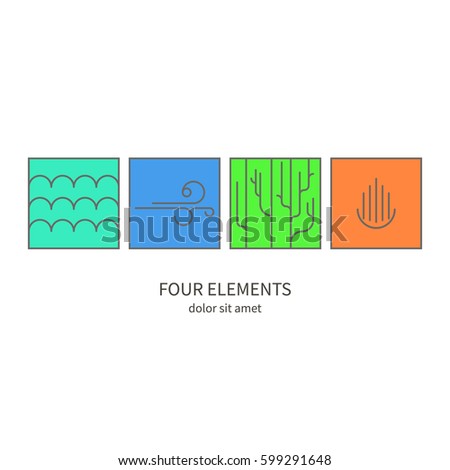 Four natural elements icons. Vector logo template. Water, wind, earth and fire symbols