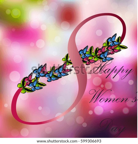 Very high quality original trendy vector illustration of 8 March International Women Day Greeting Card With Butterfly on colorful background