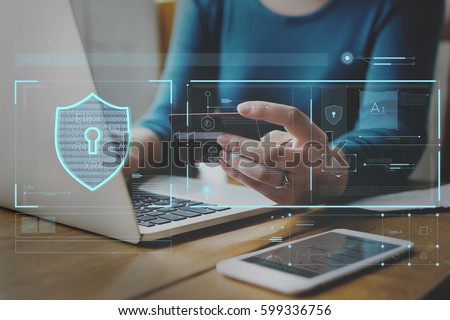 Data Security system Shield Protection Verification Royalty-Free Stock Photo #599336756