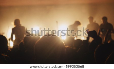 Fans waving their hands at a rock concert. Crowd partying at a concert.