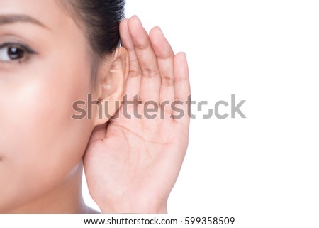 Woman with hearing loss or hard of hearing Royalty-Free Stock Photo #599358509