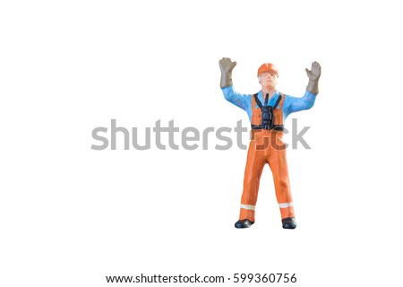Miniature people engineer and worker occupation isolated with clipping path on white background. 