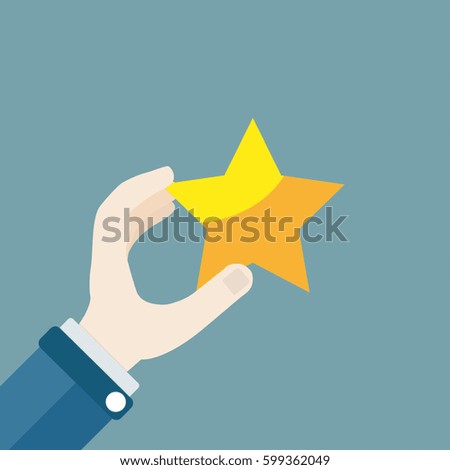 Hand with golden star. Eps 10 vector file.