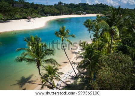Palawan beach at Sentosa Island in Singapore. Royalty-Free Stock Photo #599365100