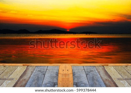 Empty top wooden table on landscape background