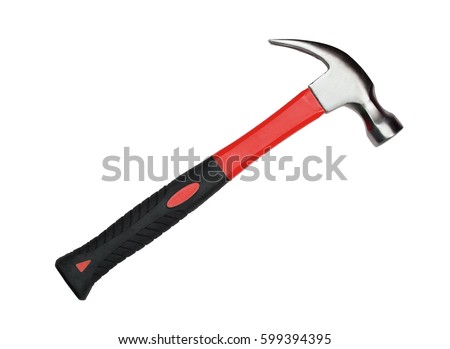 Hammer with red and black handle isolated on white background Royalty-Free Stock Photo #599394395