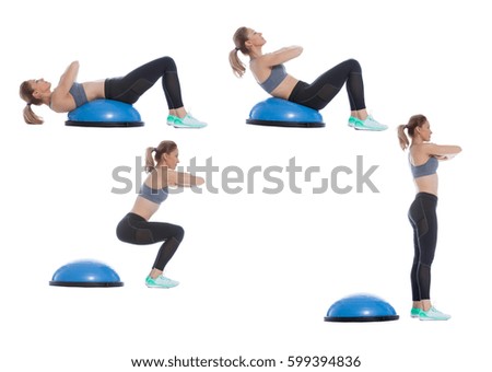 Balance training ball exercise execution with a professional trainer.
