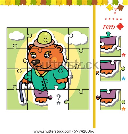 Jigsaw Puzzle game for Children with ... Illustration of educational task for children with bear