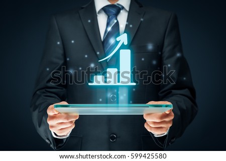 Business growth analysis concept. Businessman plan growth and increase of positive indicators in his business. Royalty-Free Stock Photo #599425580