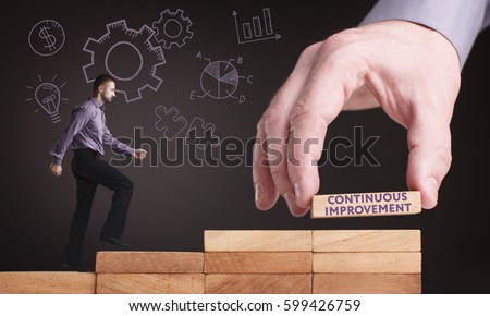 Business, Technology, Internet and network concept. Young businessman shows the word: Continuous improvement
 Royalty-Free Stock Photo #599426759