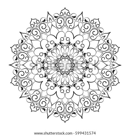 Mandala ornament. Round template. Decorative element  can be used for greeting card, wedding invitation, coloring book. Doodle emblem.
