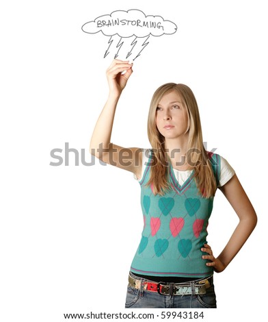 woman writting something isolated on white background