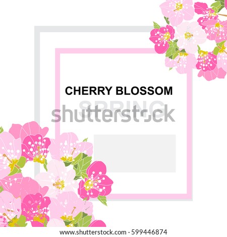 Elegant card with decorative cherry blossom flowers, design element. Can be used for wedding, baby shower, mothers day, valentines day, birthday cards, invitations, greetings. Spring theme. Editable