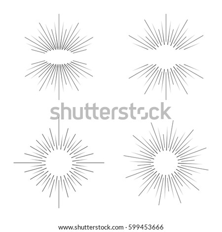 Set of Vintage sunburst. Geometric shapes and light ray collection. Hipster style frames. Isolated on white vector illustration. Royalty-Free Stock Photo #599453666
