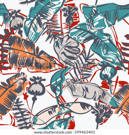 Seamless pattern of tropical palms leaves