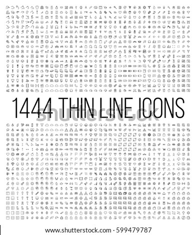 Exclusive 1444 thin line icons set. Big package of modern minimalistic pictograms for mobile UI/UX kit, infographics and web sites. High quality logistics, cruise, contact, cinema and other signs Royalty-Free Stock Photo #599479787