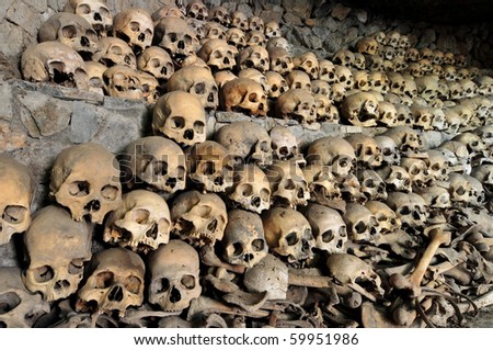 Skulls and bones in Opdas Mass Burial Cave, Benguet, Philippines