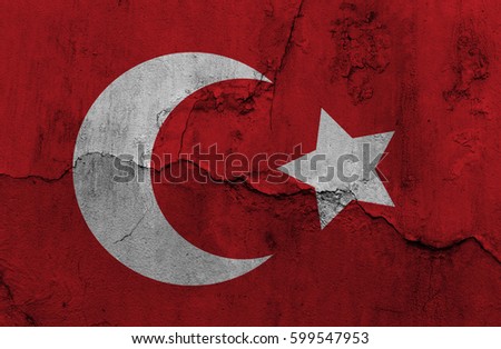Turkish flag on the broken wall, conceptual idea