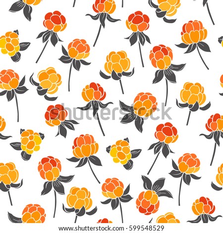 Seamless vector pattern with cloudberry on a white background.