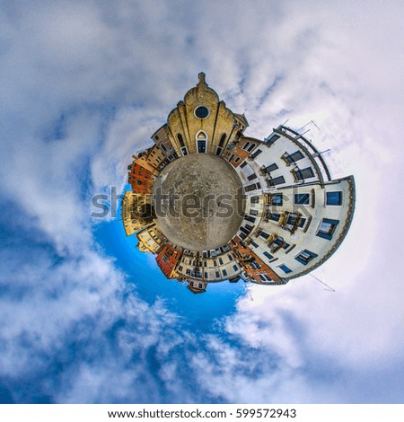 A "Little Planet" view of a little square in Venice, Italy.



