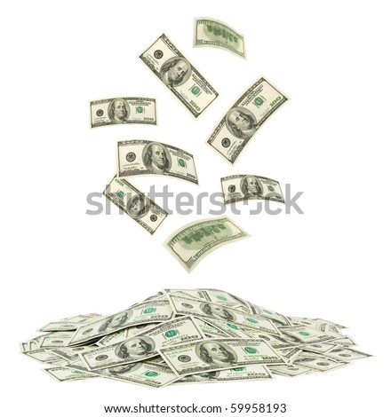 Falling money isolated on white background