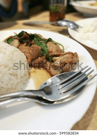 Typical Thai Dish of Rice with Pork and Basil