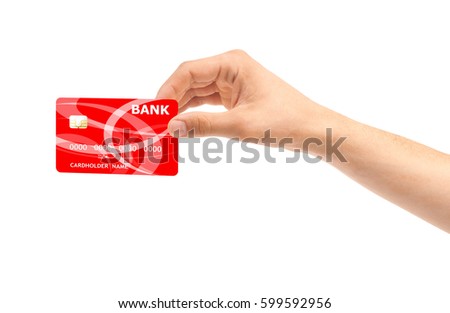 Hand and red card isolated on white background