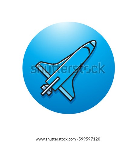 blue color circle button with rocket-vector drawing