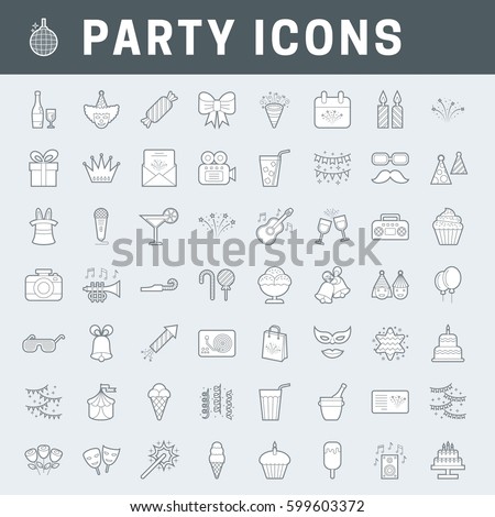 A set of simple outline party icons with fill, expand stroke